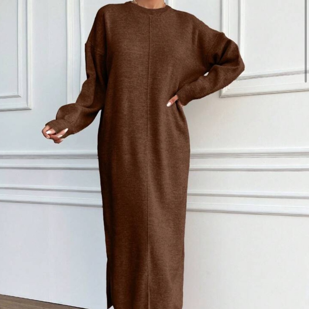 Brown Long Sleeve Dress sweater